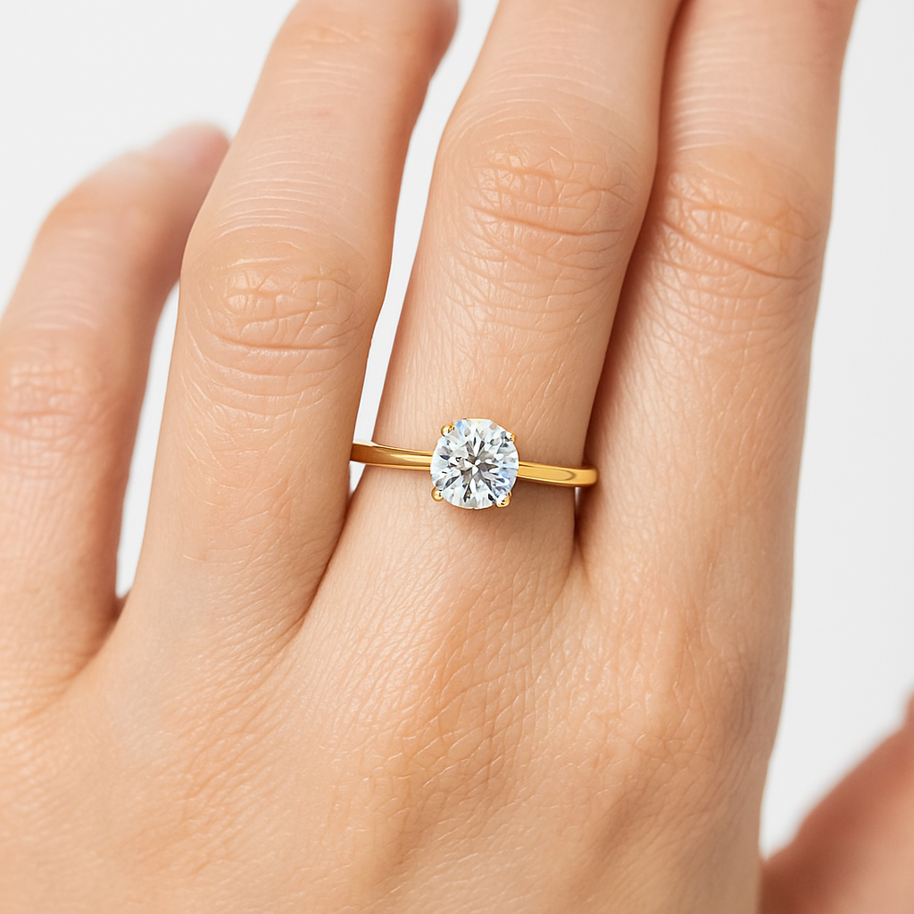 Anillo solitario redondo con diamantes cultivados en laboratorio (1-2 ct)