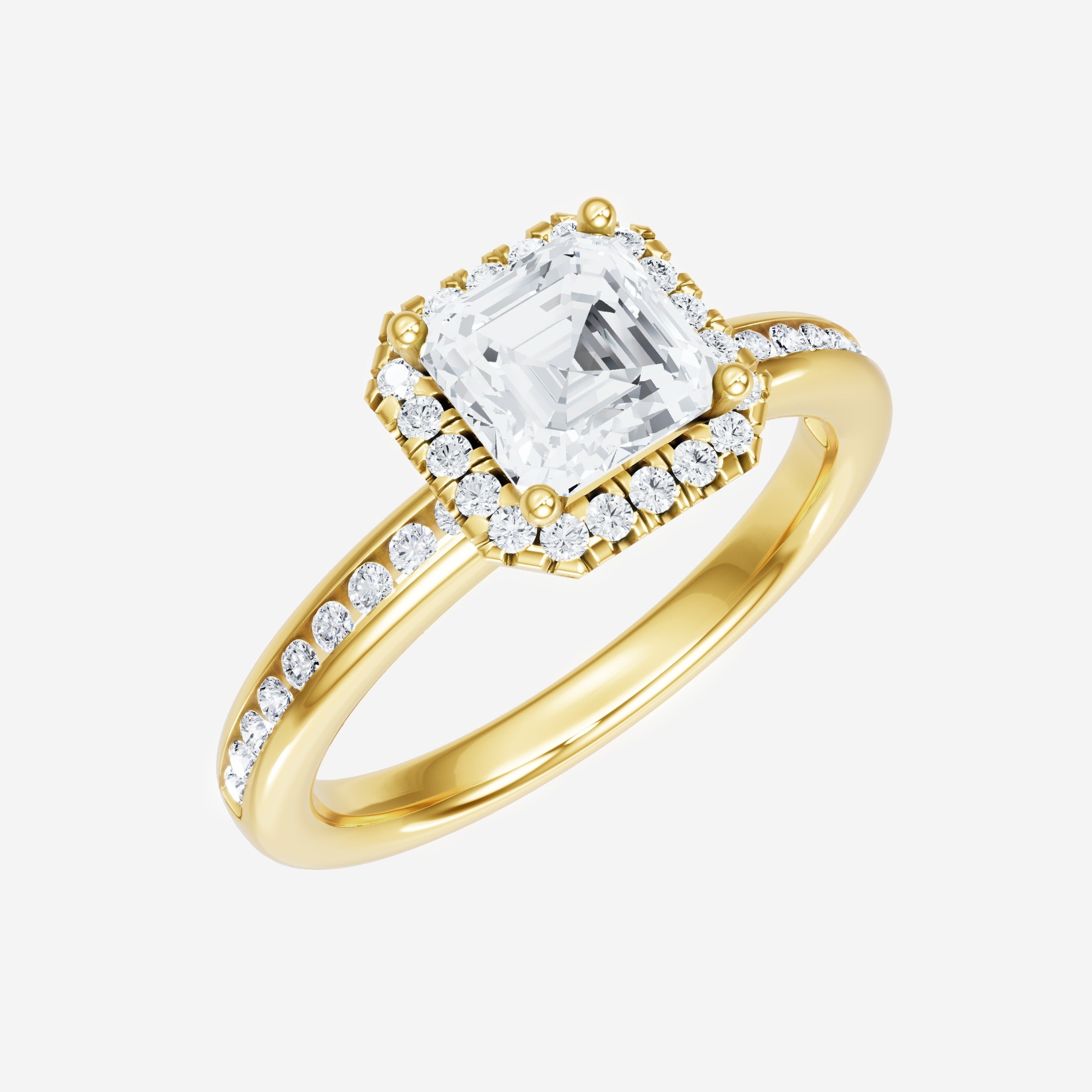 Anillo Asscher de doble halo