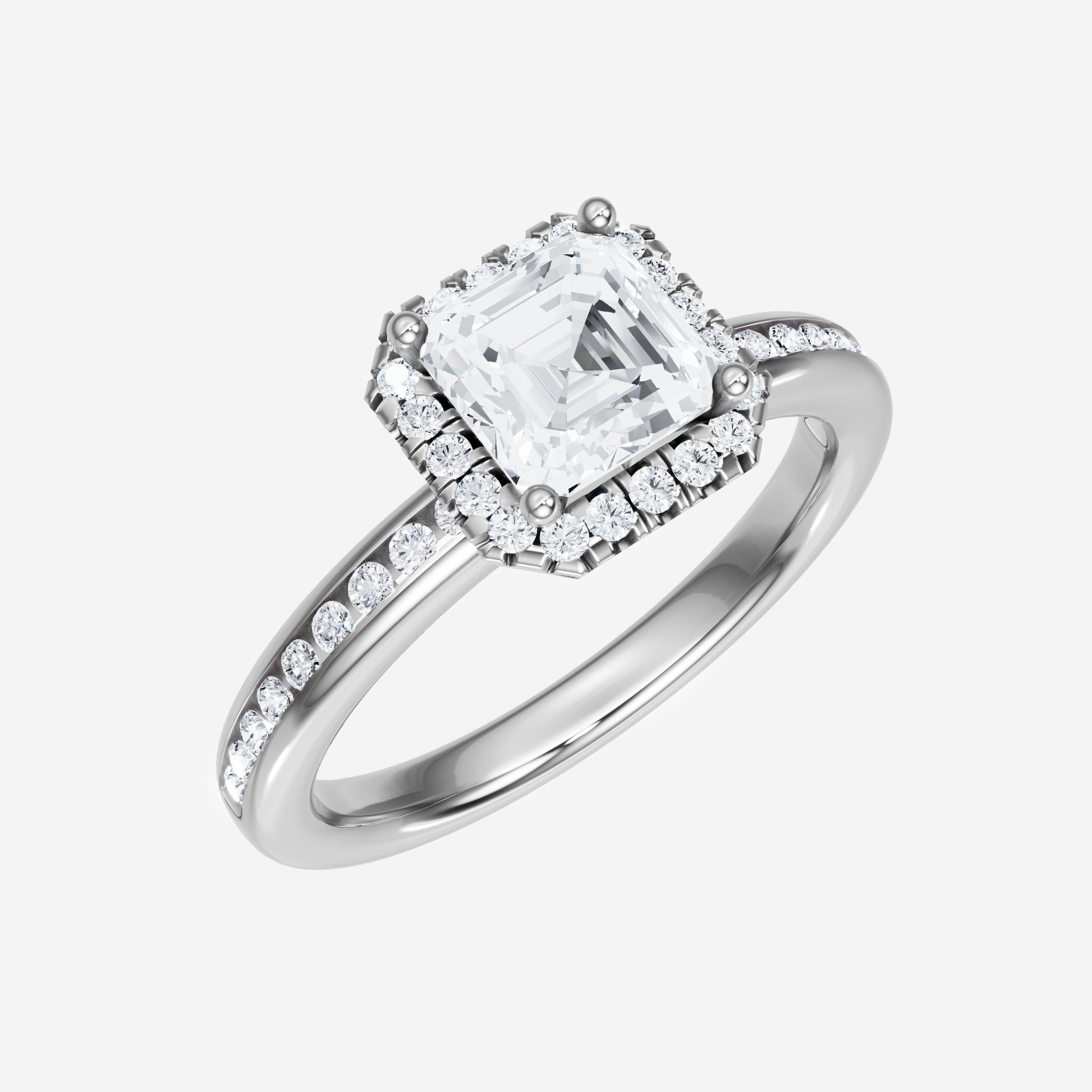 Anillo Asscher de doble halo