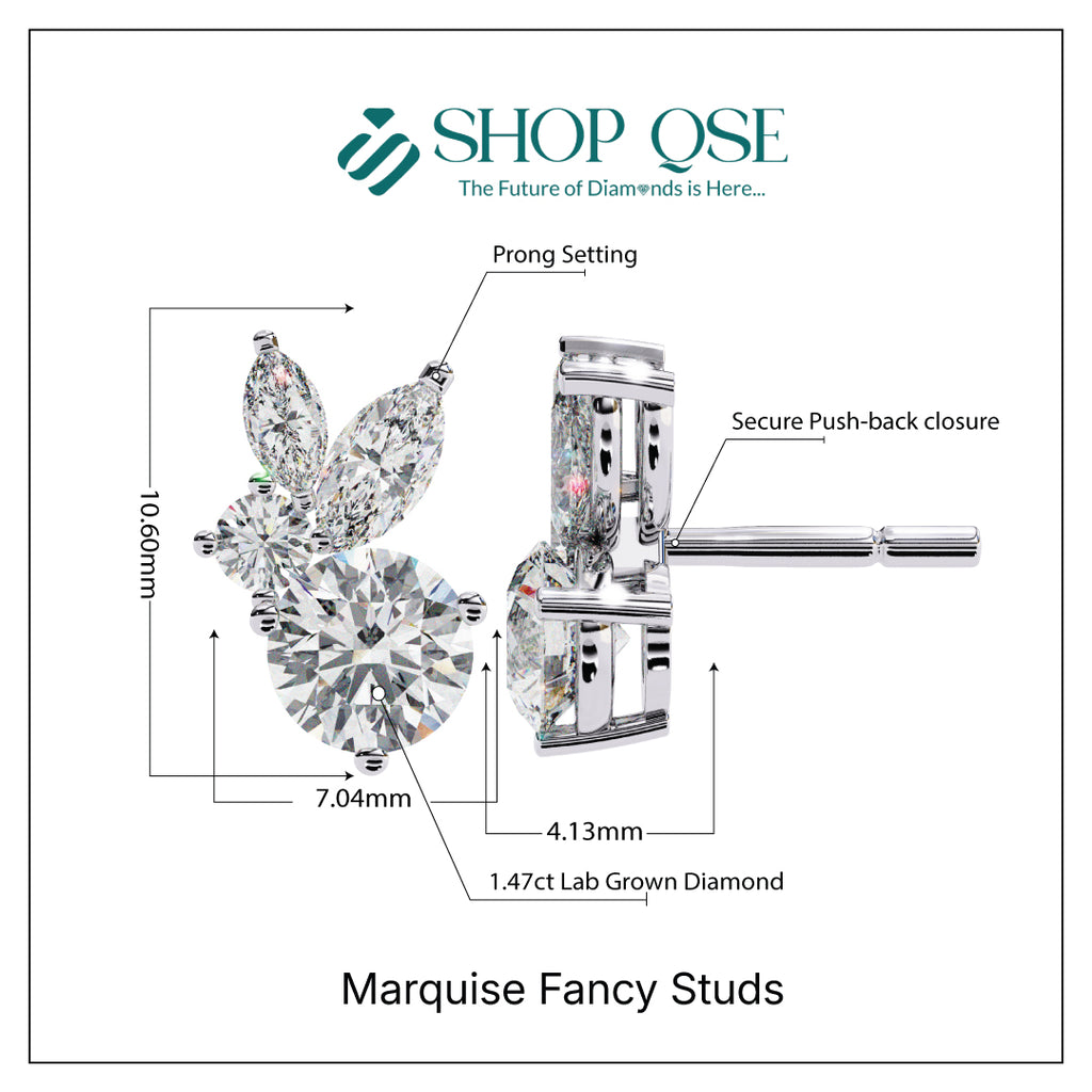 1.47ct Lab Grown Diamond Marquise Fancy Earrings