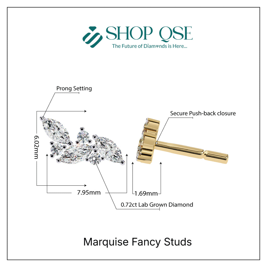 Pendientes de lujo con forma de marquesa y diamantes cultivados en laboratorio de 0,72 ct
