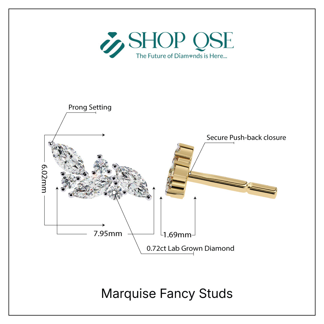 Pendientes de lujo con forma de marquesa y diamantes cultivados en laboratorio de 0,72 ct