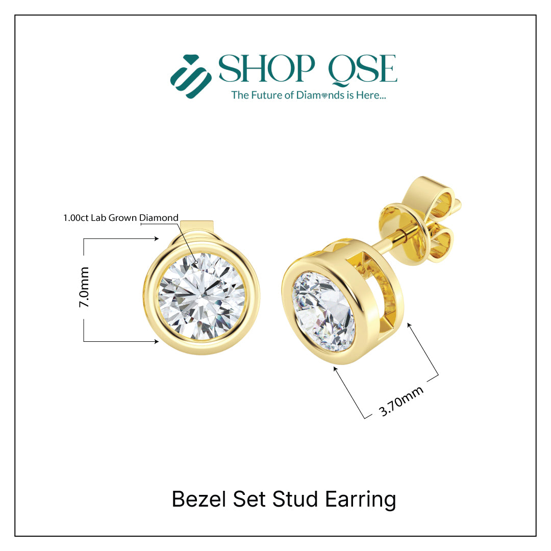IGI 1.00ct Lab Grown Diamond Bezel Set Stud Earring