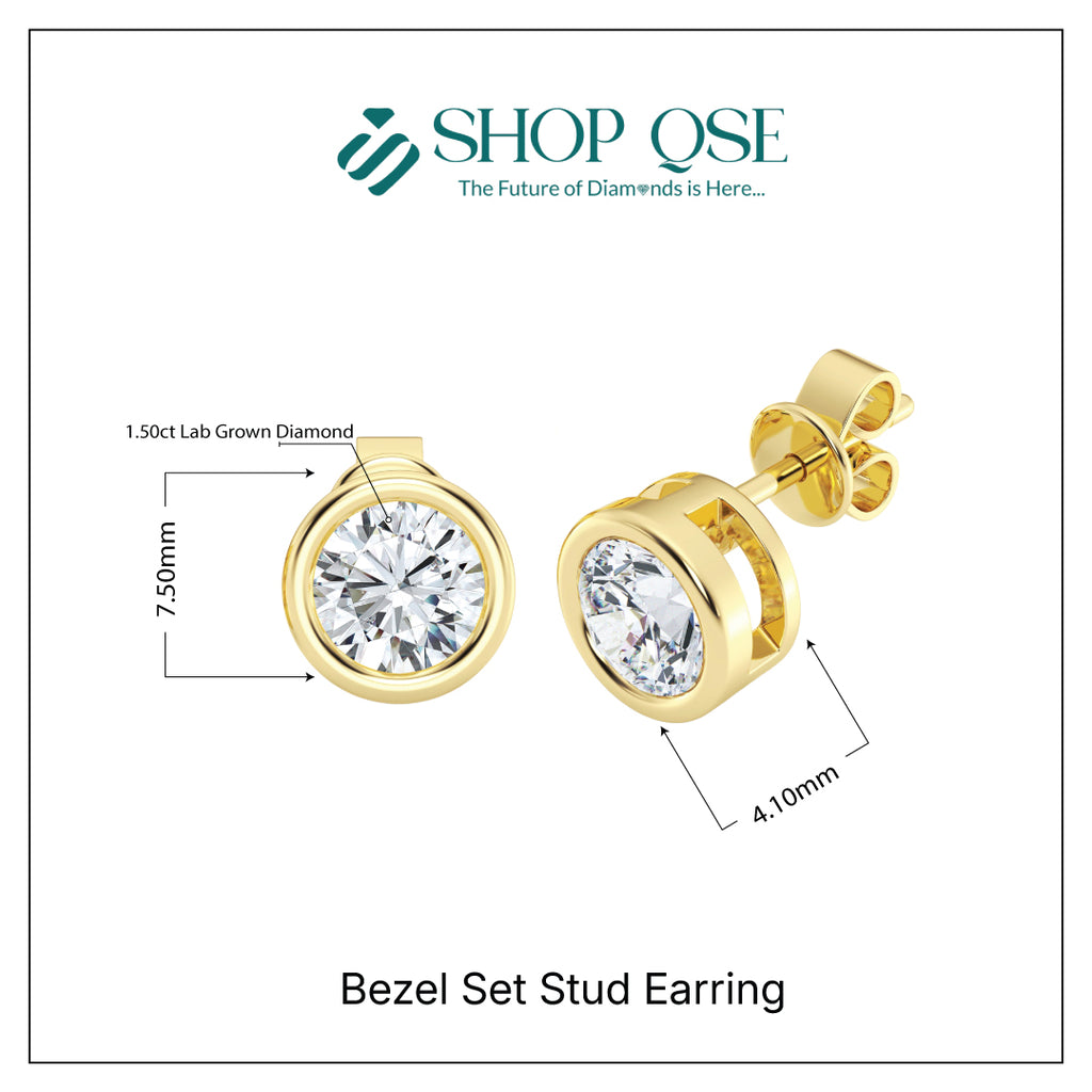 IGI 1.50ct Lab Grown Diamond Bezel Set Stud Earring