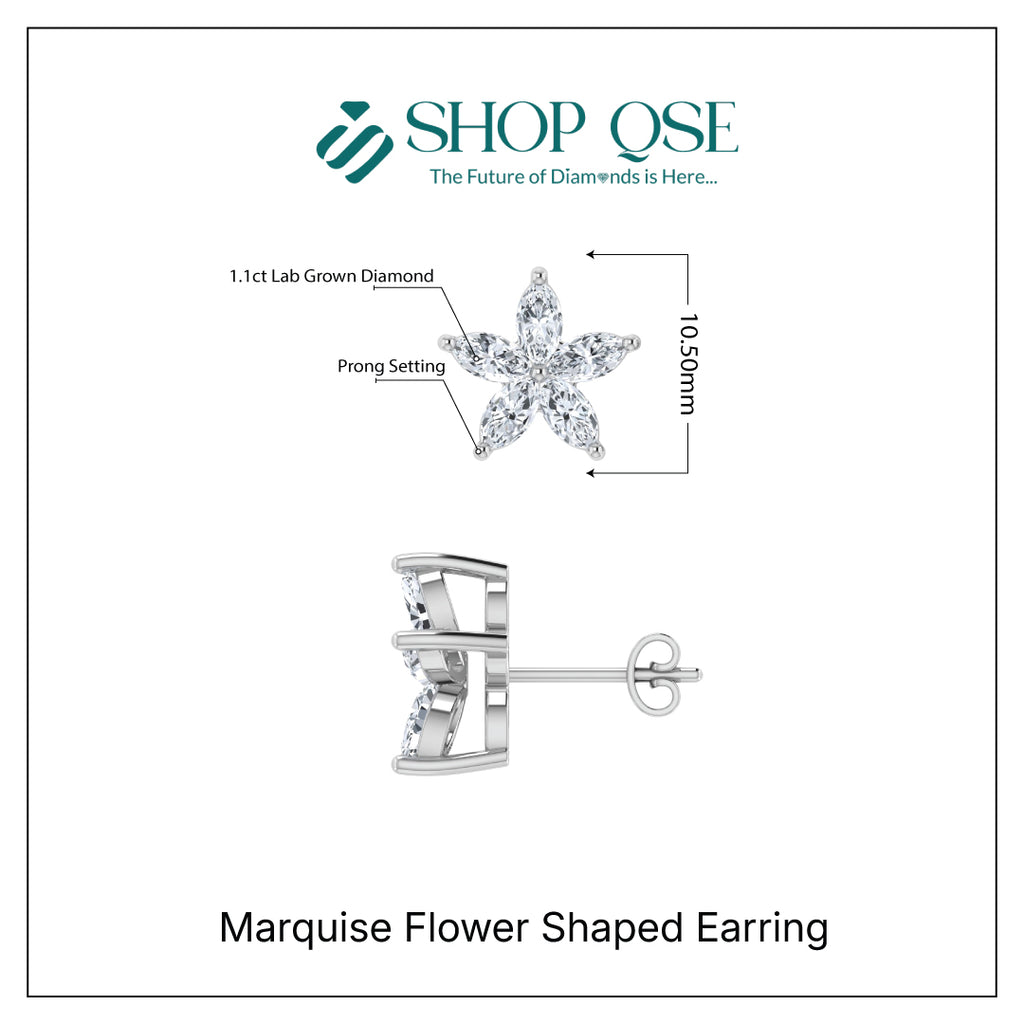 1.1ct  Lab Grown Diamond Marquise Flower Shaped Earring