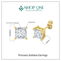 IGI Lab Grown Diamond Princess Solitaire Earrings (0.50ct-2.50ct)