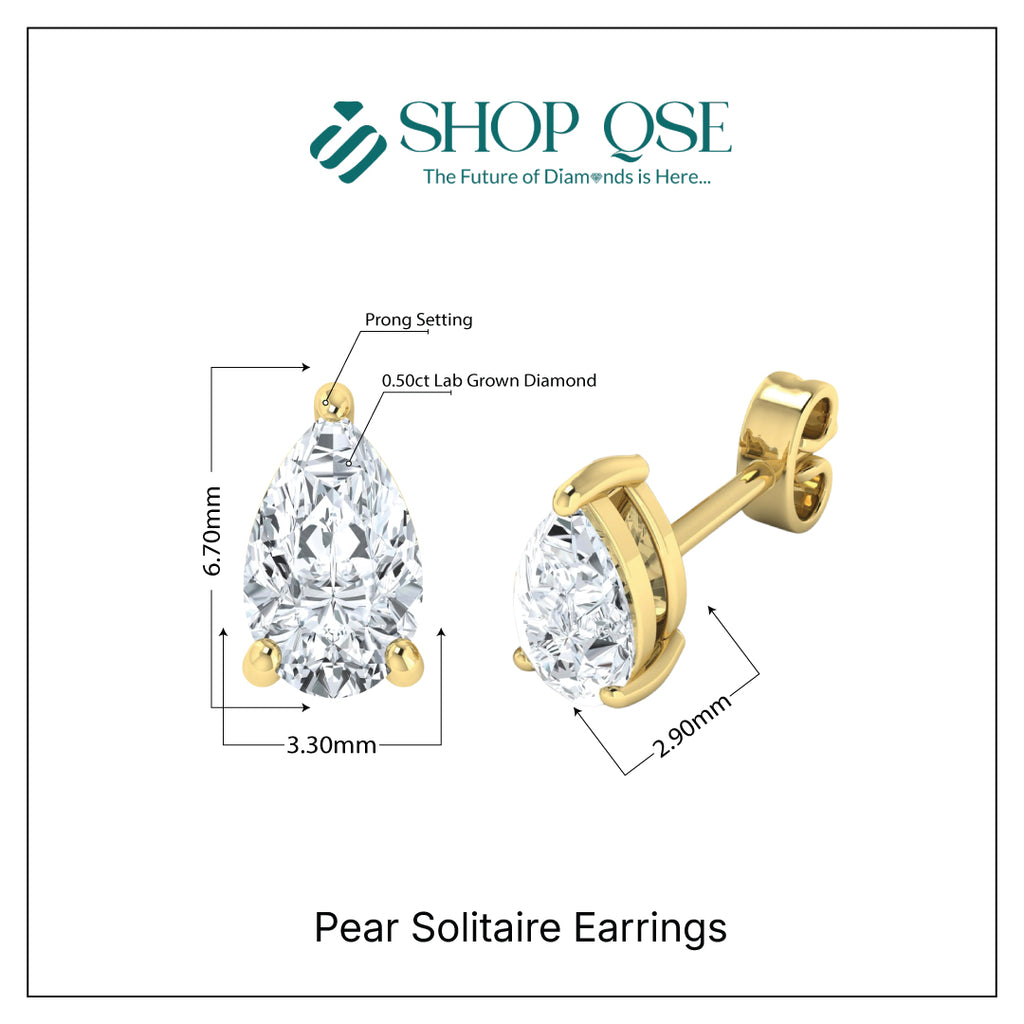 Lab Grown Diamond Pear Solitaire Earrings (0.50ct-1.00ct)