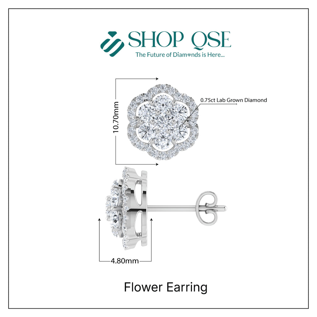 Pendiente de flor con diamante cultivado en laboratorio de 0,75 ct 