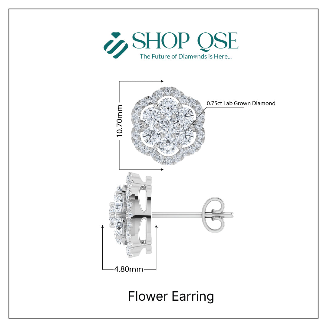 Pendiente de flor con diamante cultivado en laboratorio de 0,75 ct 