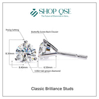 Pendientes de tuerca Classic Brilliance con diamantes cultivados en laboratorio de 3,00 ct EF VVS2