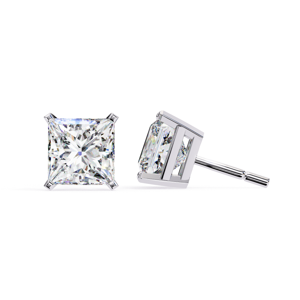 IGI 3.00ct Lab Grown Princess Cut Diamond Stud Earrings