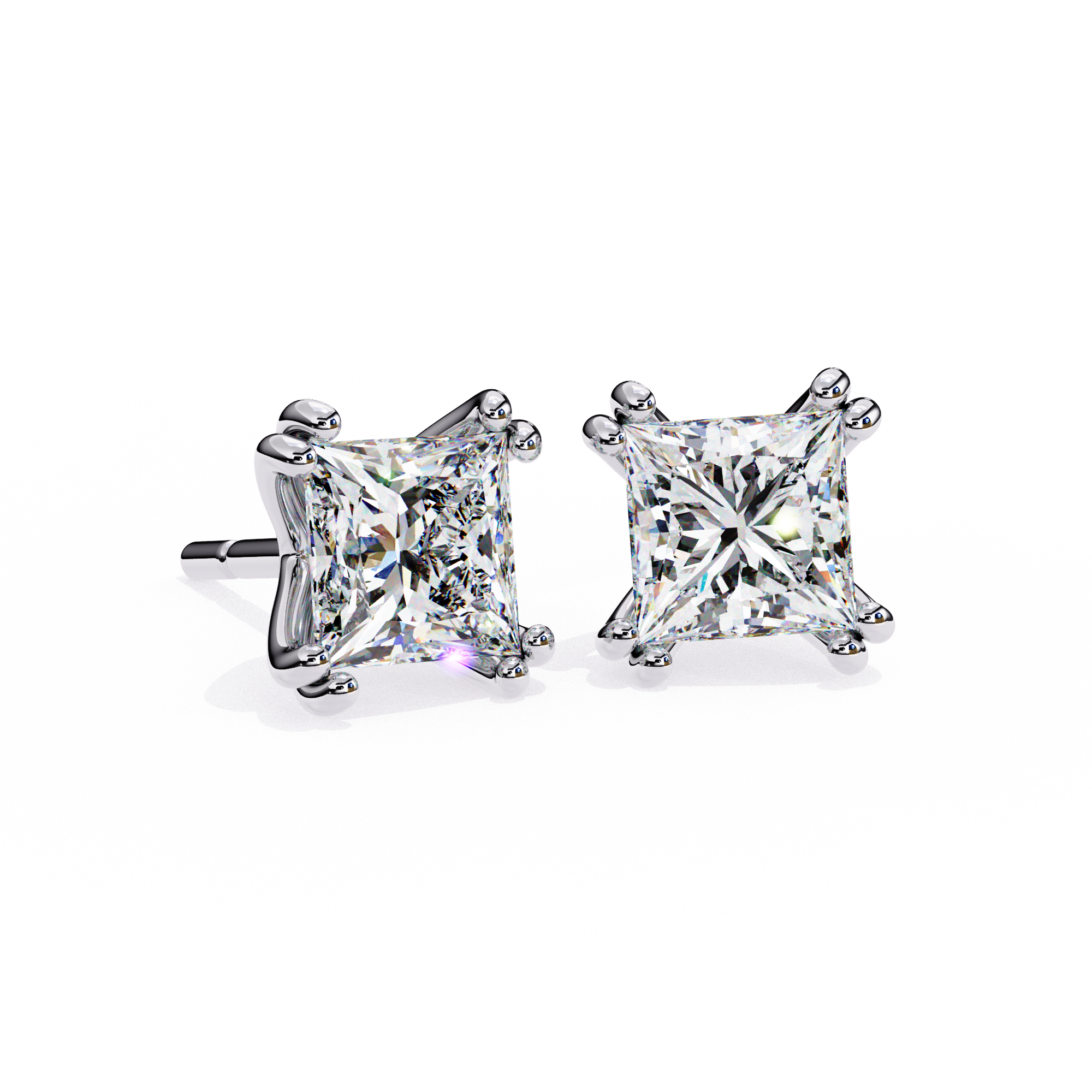 Pendientes de diamantes princesa de 3 ct cultivados en laboratorio con doble punta