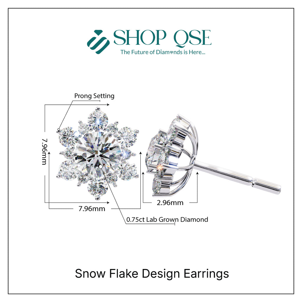 Pendientes con diseño de copos de nieve y diamantes cultivados en laboratorio de 0,75 quilates