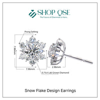 0.75CT Lab Grown Diamond Snow Flake Design Earrings