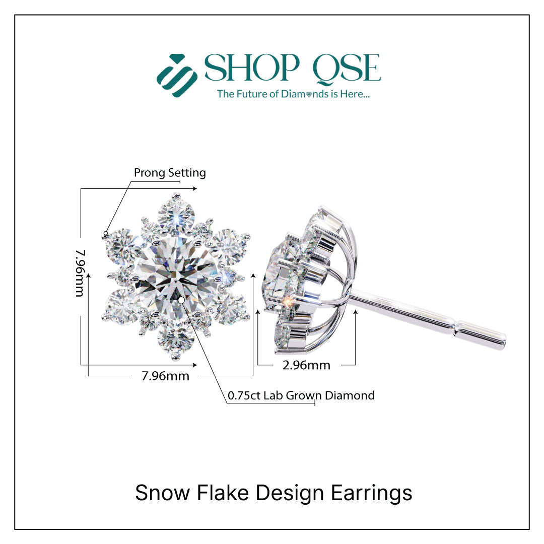 Pendientes con diseño de copos de nieve y diamantes cultivados en laboratorio de 0,75 quilates