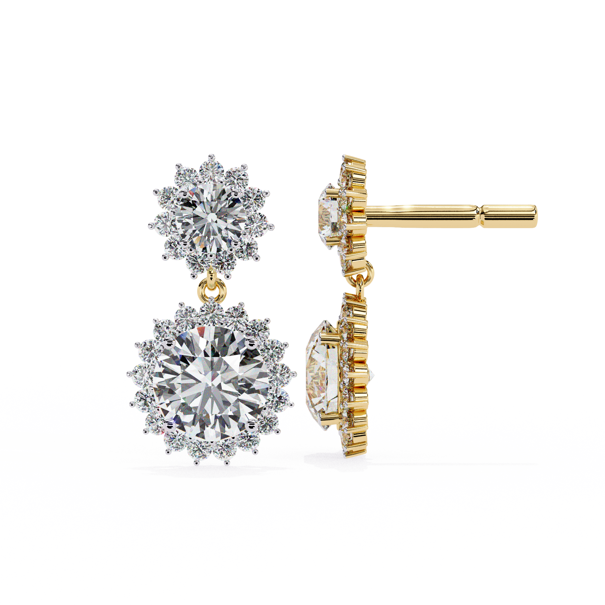 1.51ct Lab Grown Diamond Sun Flower Drop Earrings