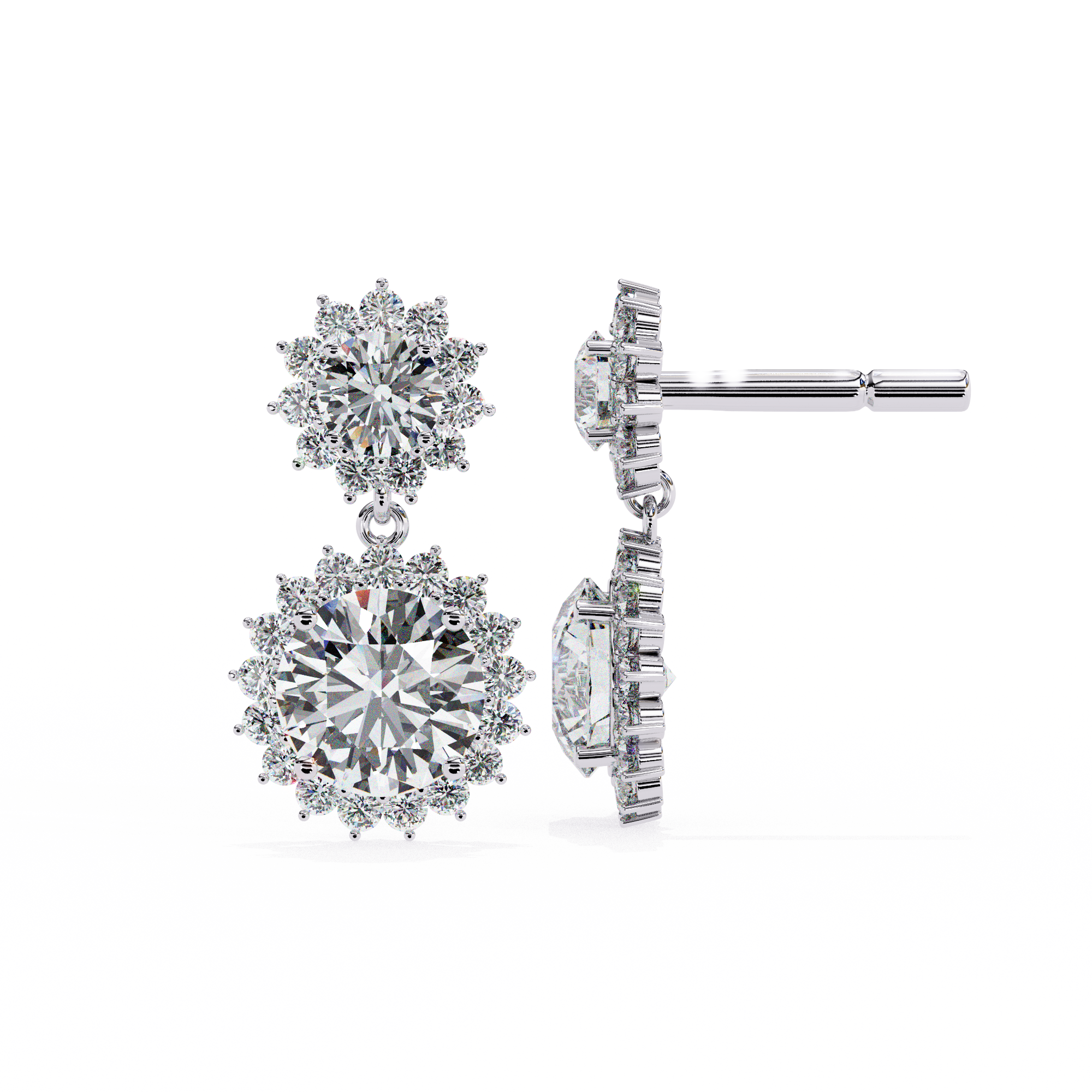 1.51ct Lab Grown Diamond Sun Flower Drop Earrings