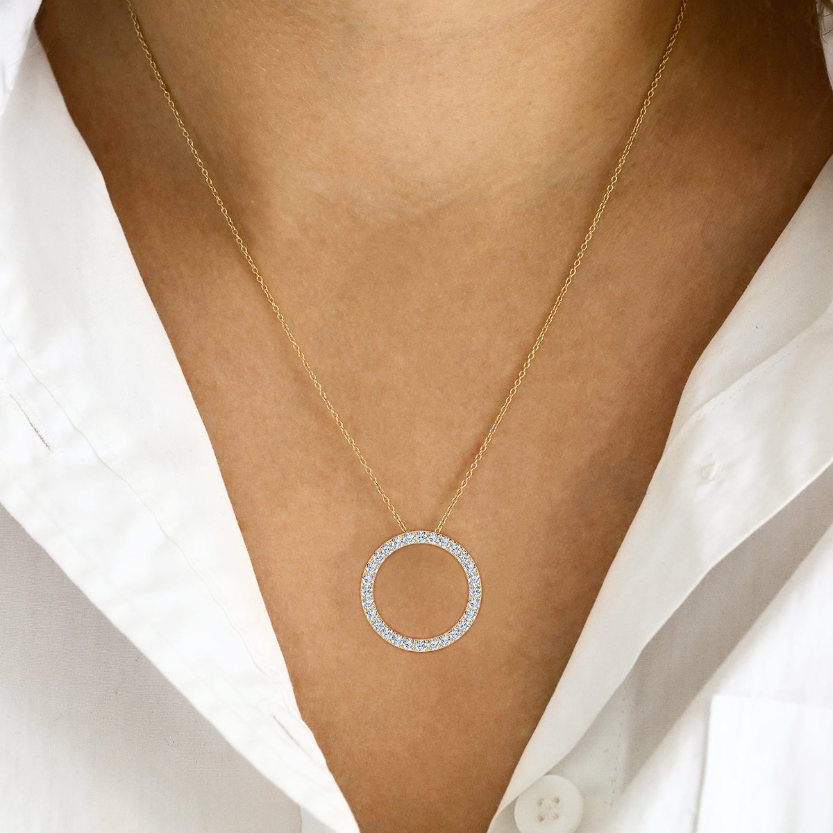 0.25CT Lab Grown Diamond Circle Pendant with Cable Chain