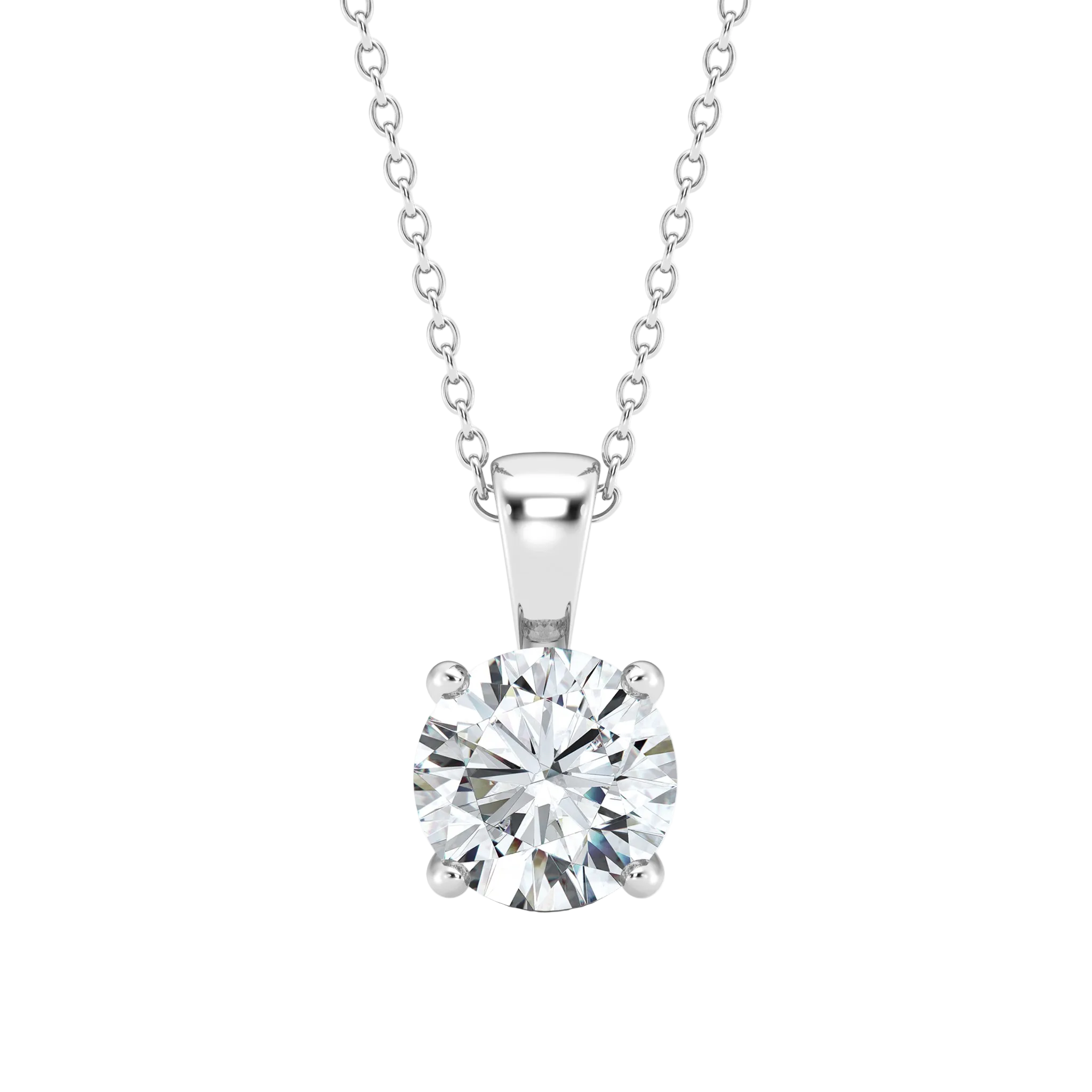 Diamond pendant on a chain against a white background