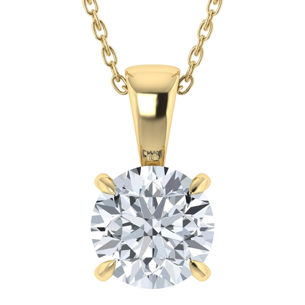 Gold pendant with a large diamond on a white background