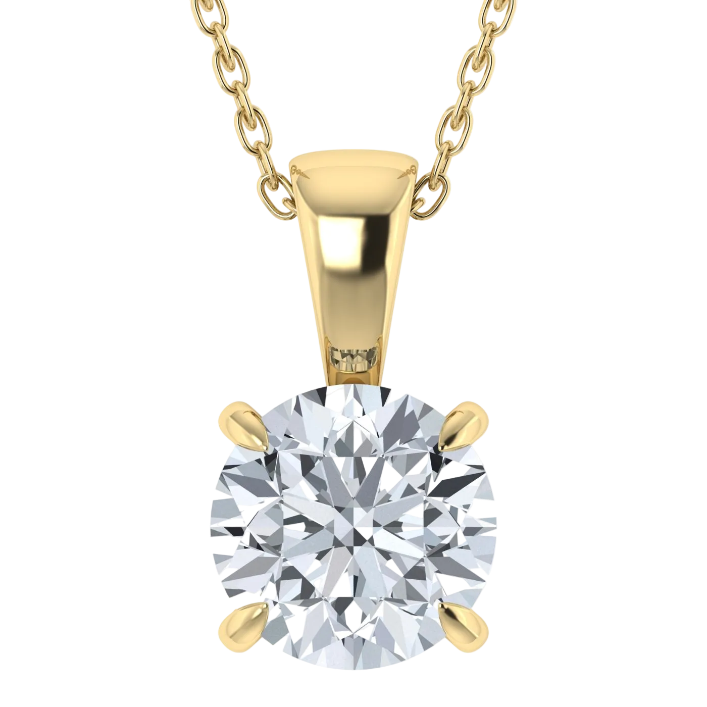 Gold pendant with a large diamond on a white background