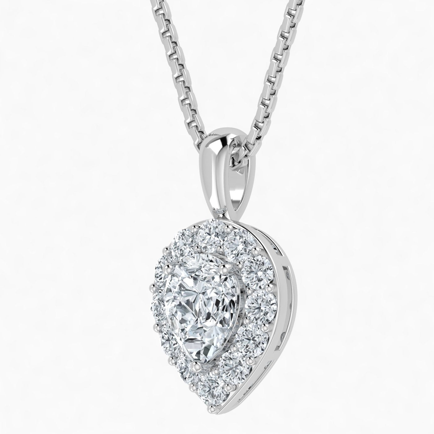 Lab Grown Diamond Pear-Shaped Halo Pendant with Adjustable Gold Box Chain