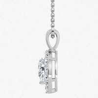 Lab Grown Diamond Pear-Shaped Halo Pendant with Adjustable Gold Box Chain