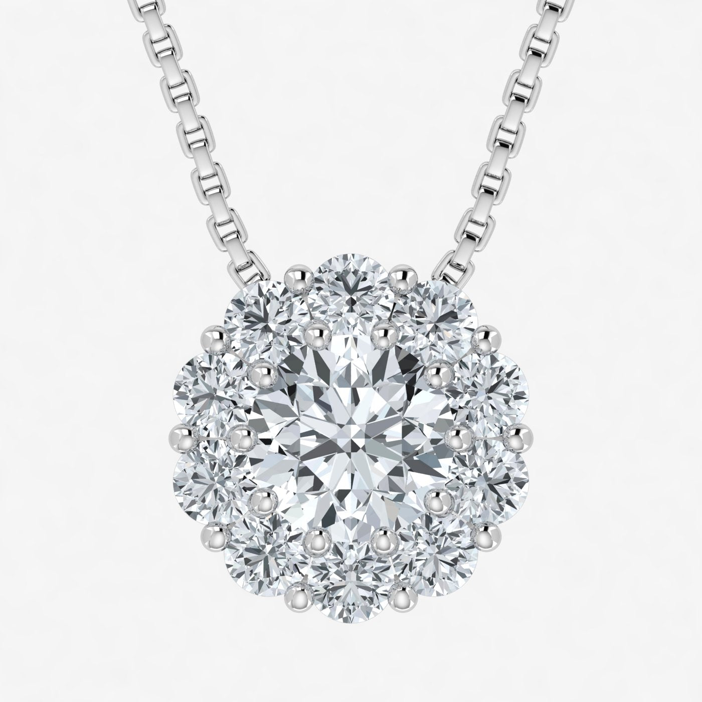 Lab Grown Diamond Halo Pendant with Adjustable Gold Box Chain(2.25 Ct-3.00 Ct)