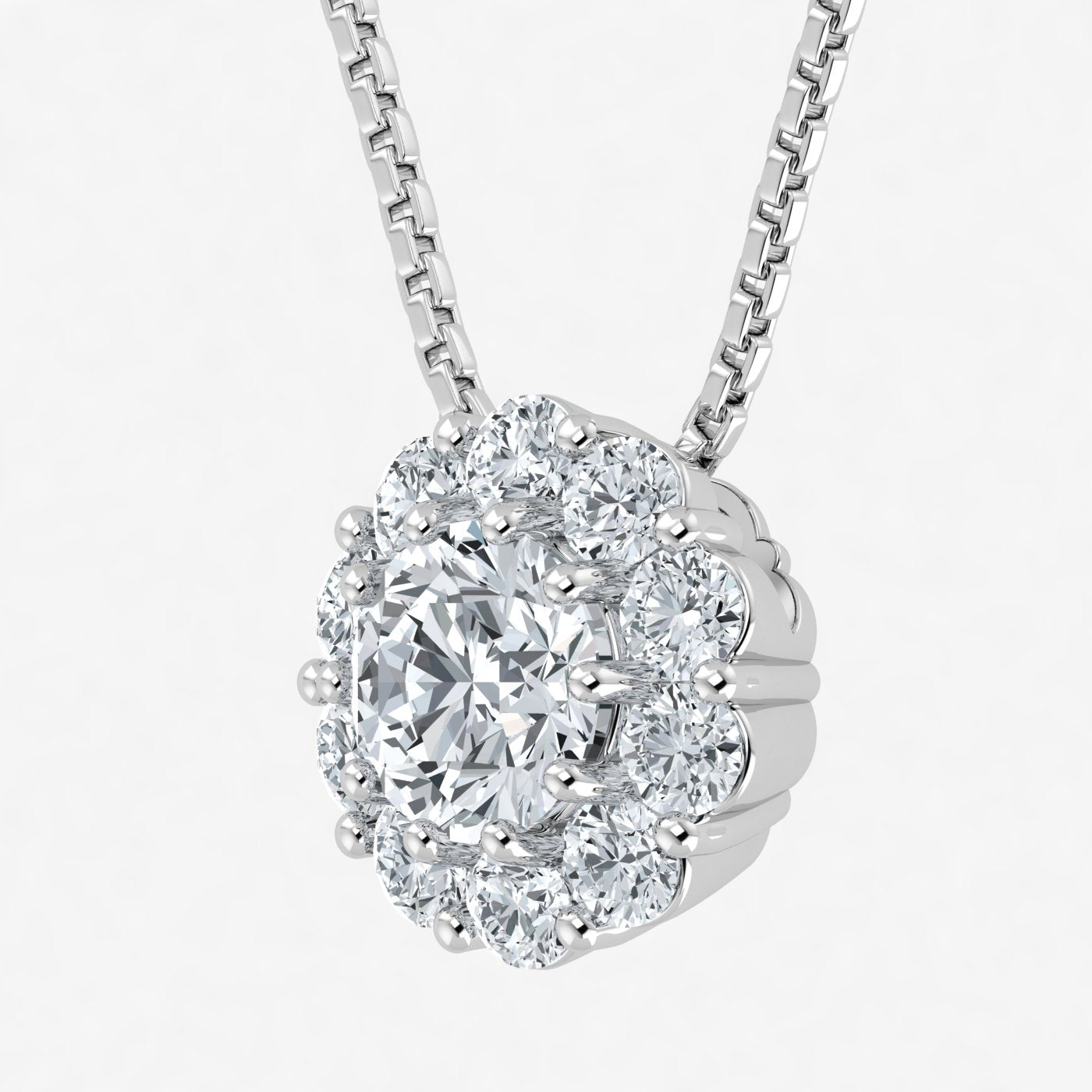 Lab Grown Diamond Halo Pendant with Adjustable Gold Box Chain(2.25 Ct-3.00 Ct)
