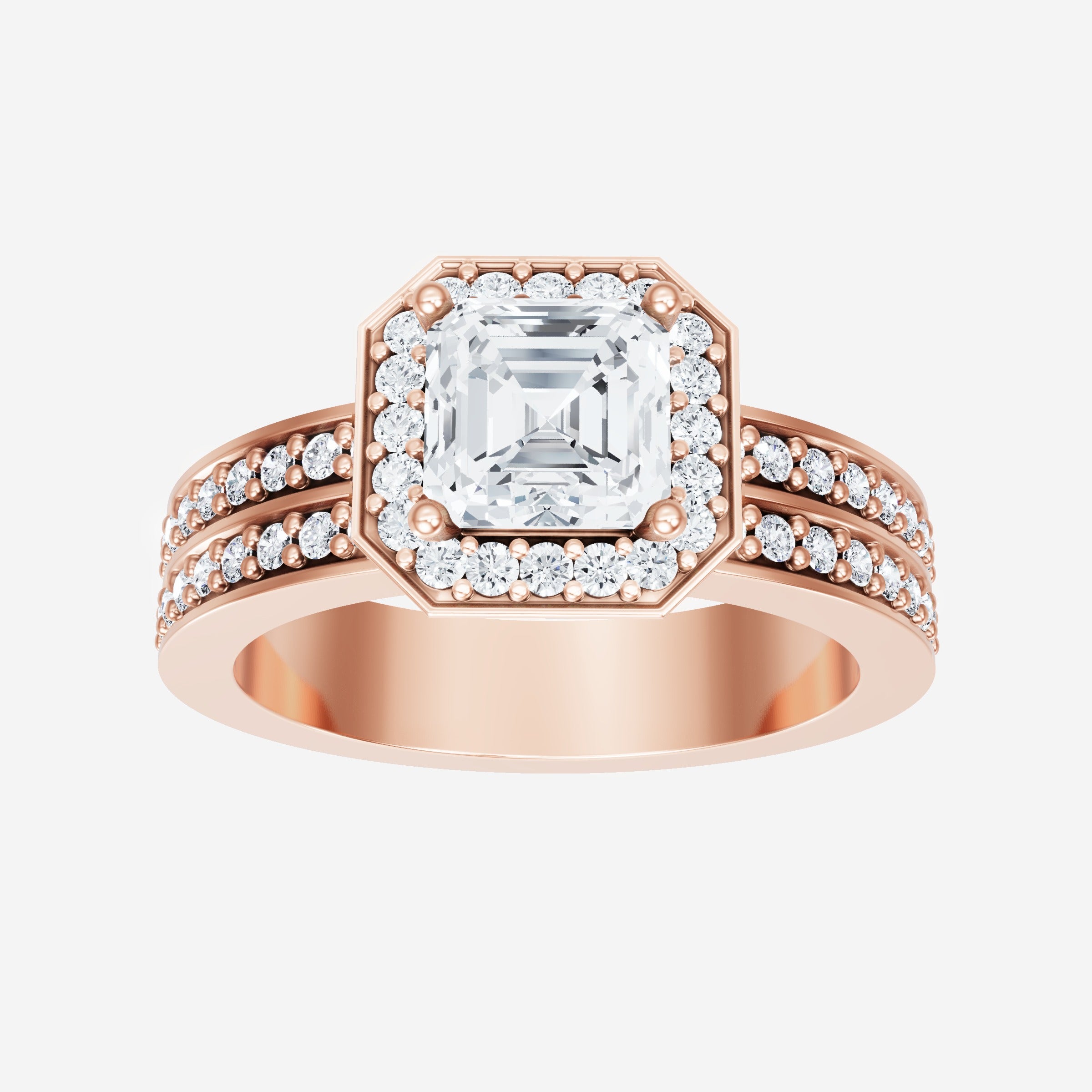 Anillo de halo dividido eterno de Asscher