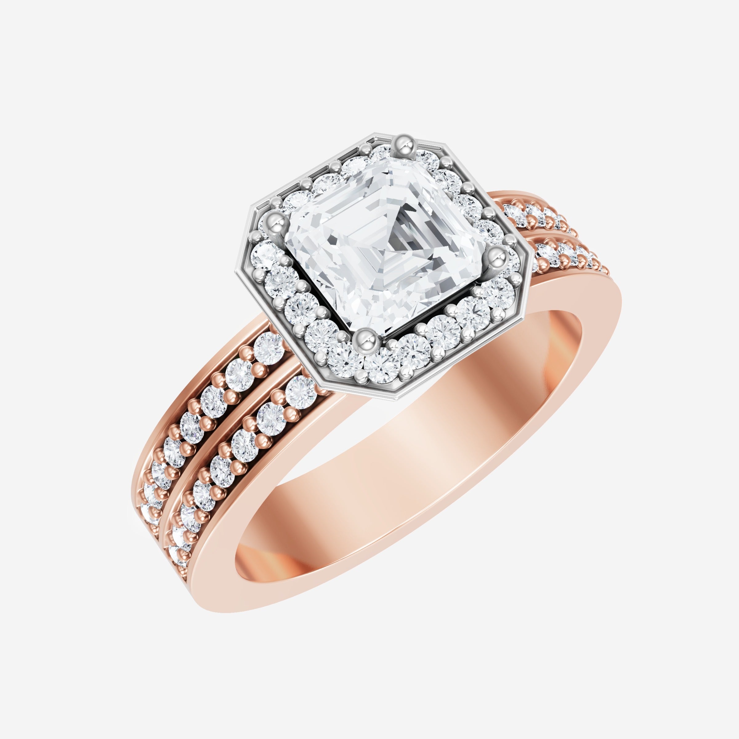 Anillo de halo dividido eterno de Asscher