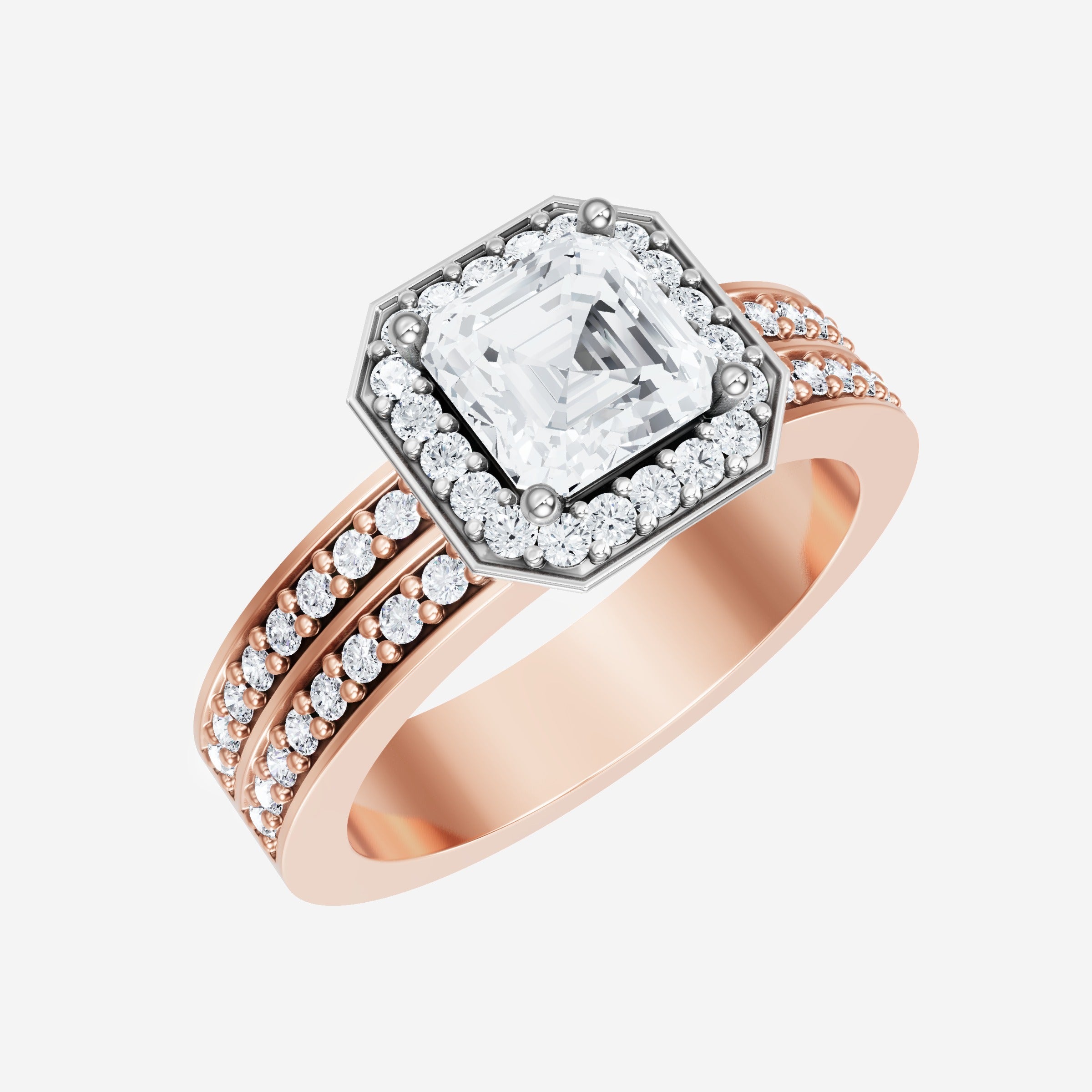 Anillo de halo dividido eterno de Asscher