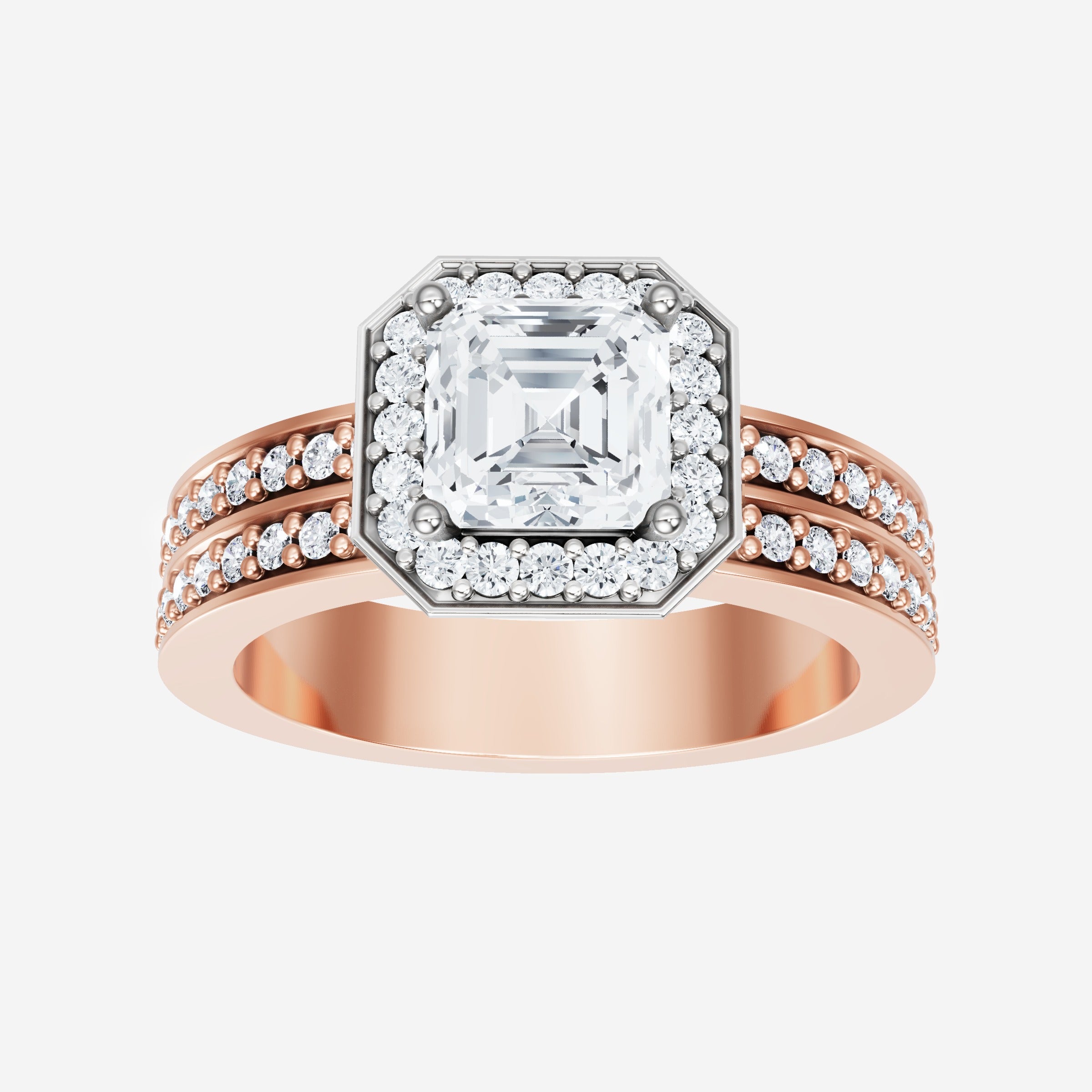 Anillo de halo dividido eterno de Asscher