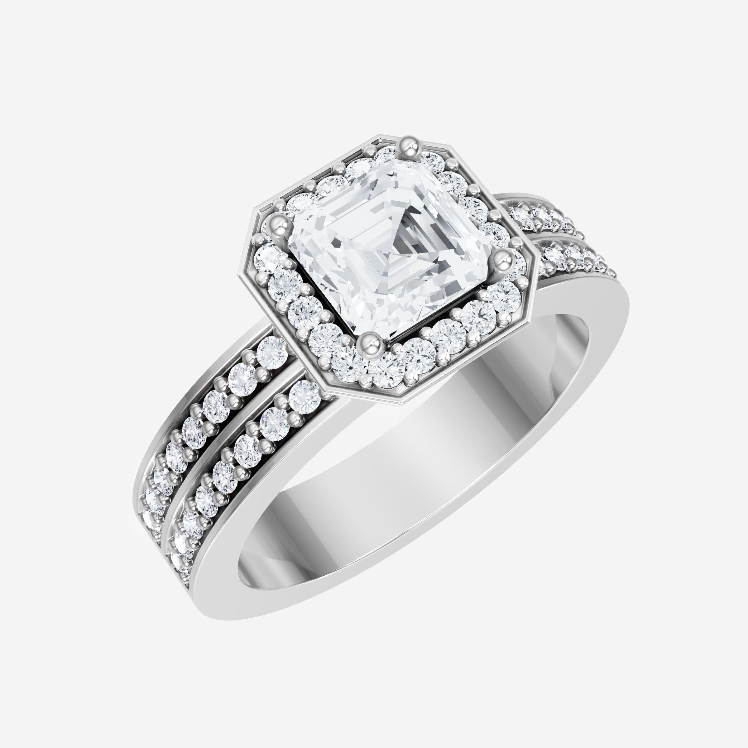 Anillo de halo dividido eterno de Asscher