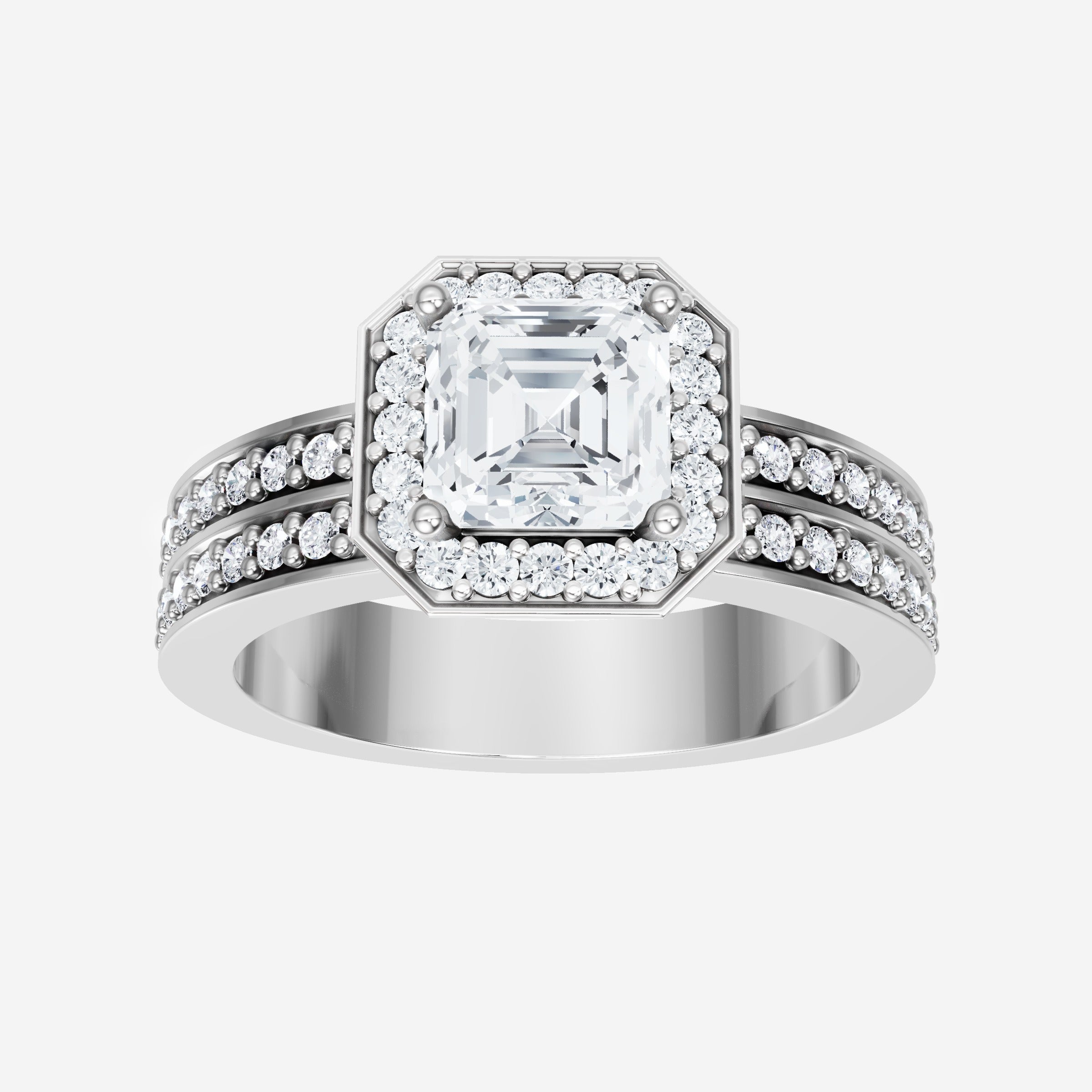 Anillo de halo dividido eterno de Asscher