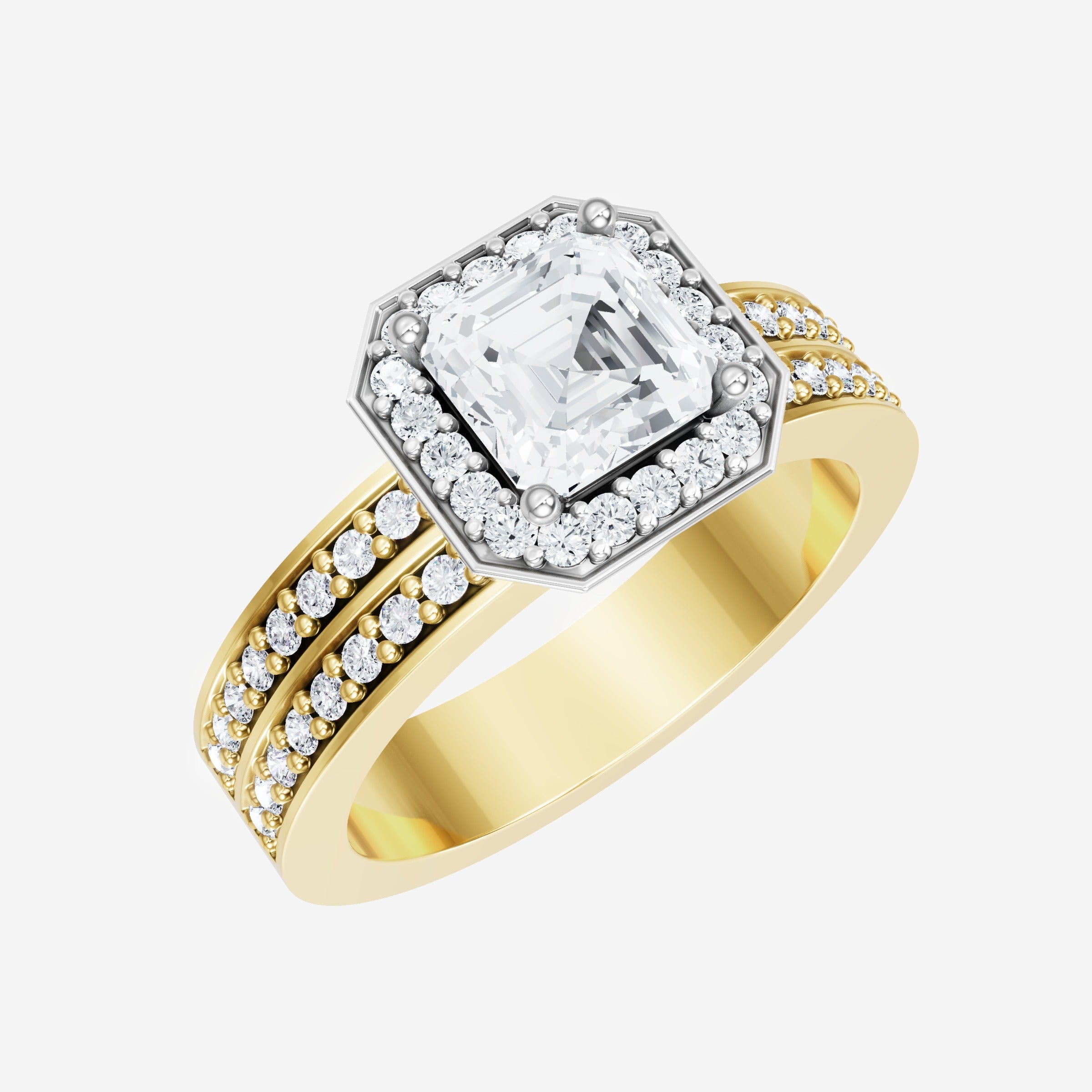 Anillo de halo dividido eterno de Asscher