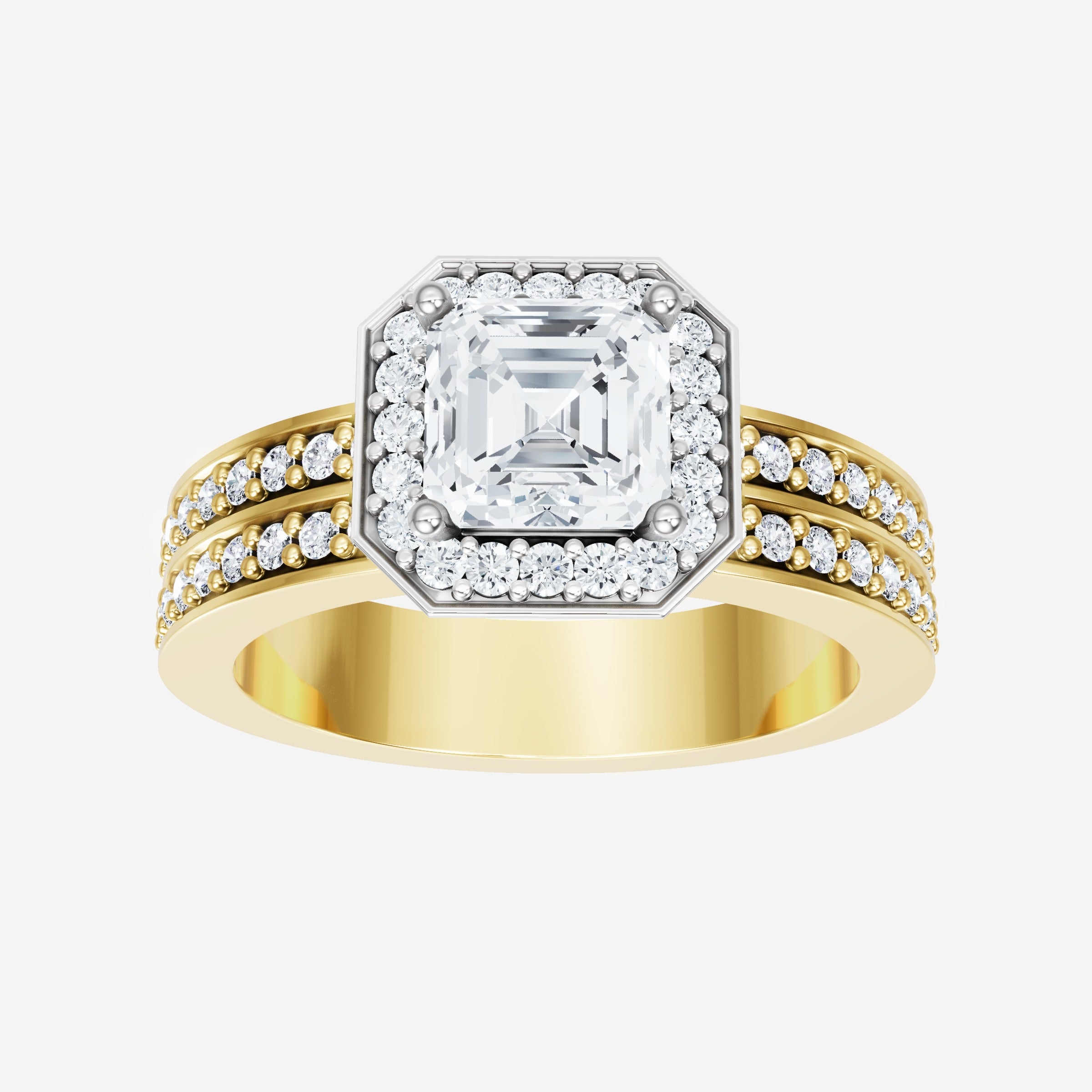 Anillo de halo dividido eterno de Asscher