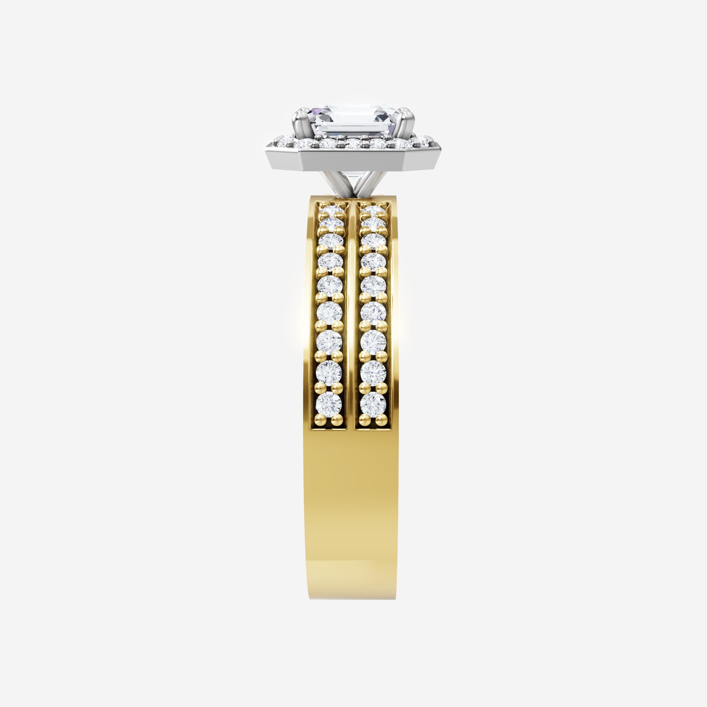 Anillo de halo dividido eterno de Asscher