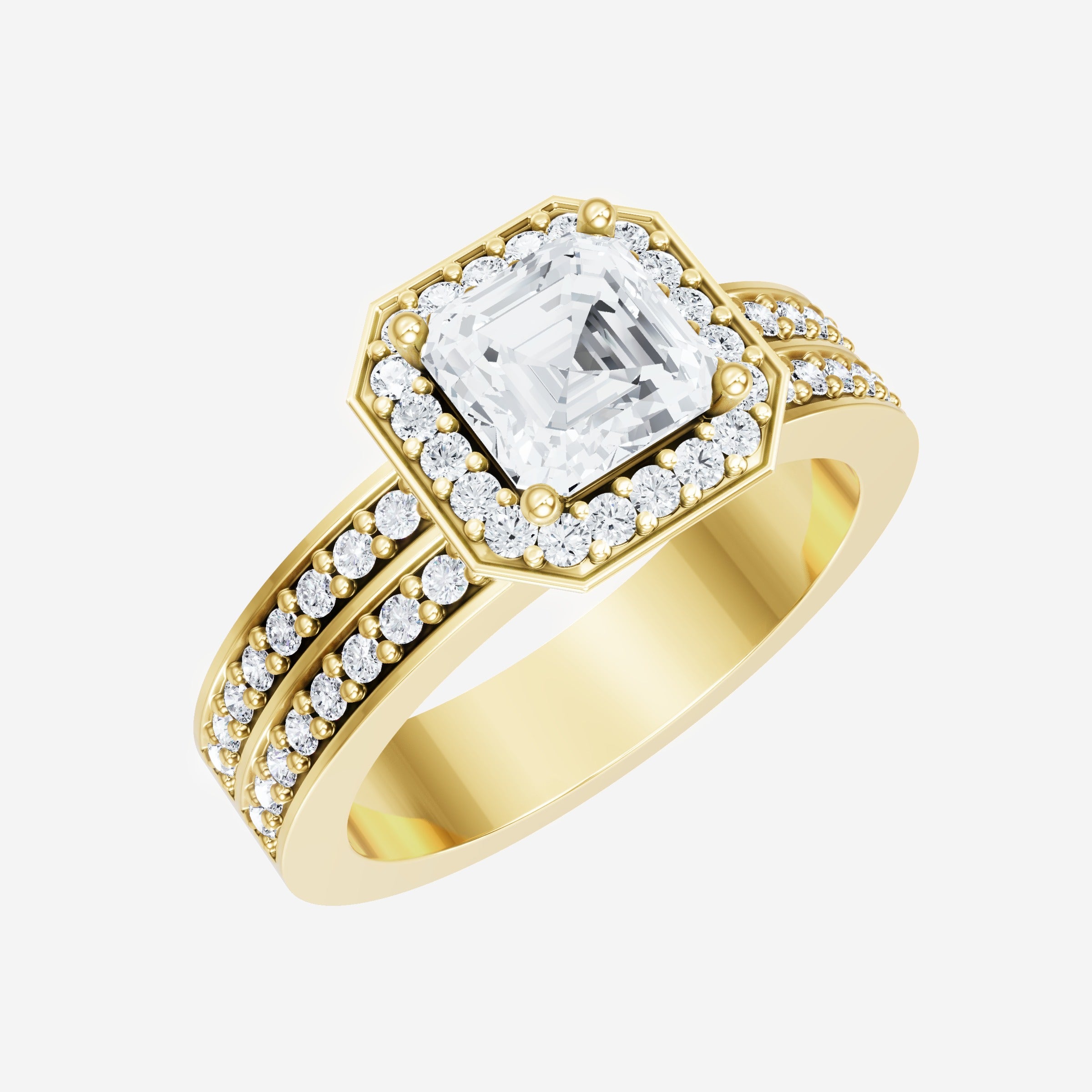 Anillo de halo dividido eterno de Asscher