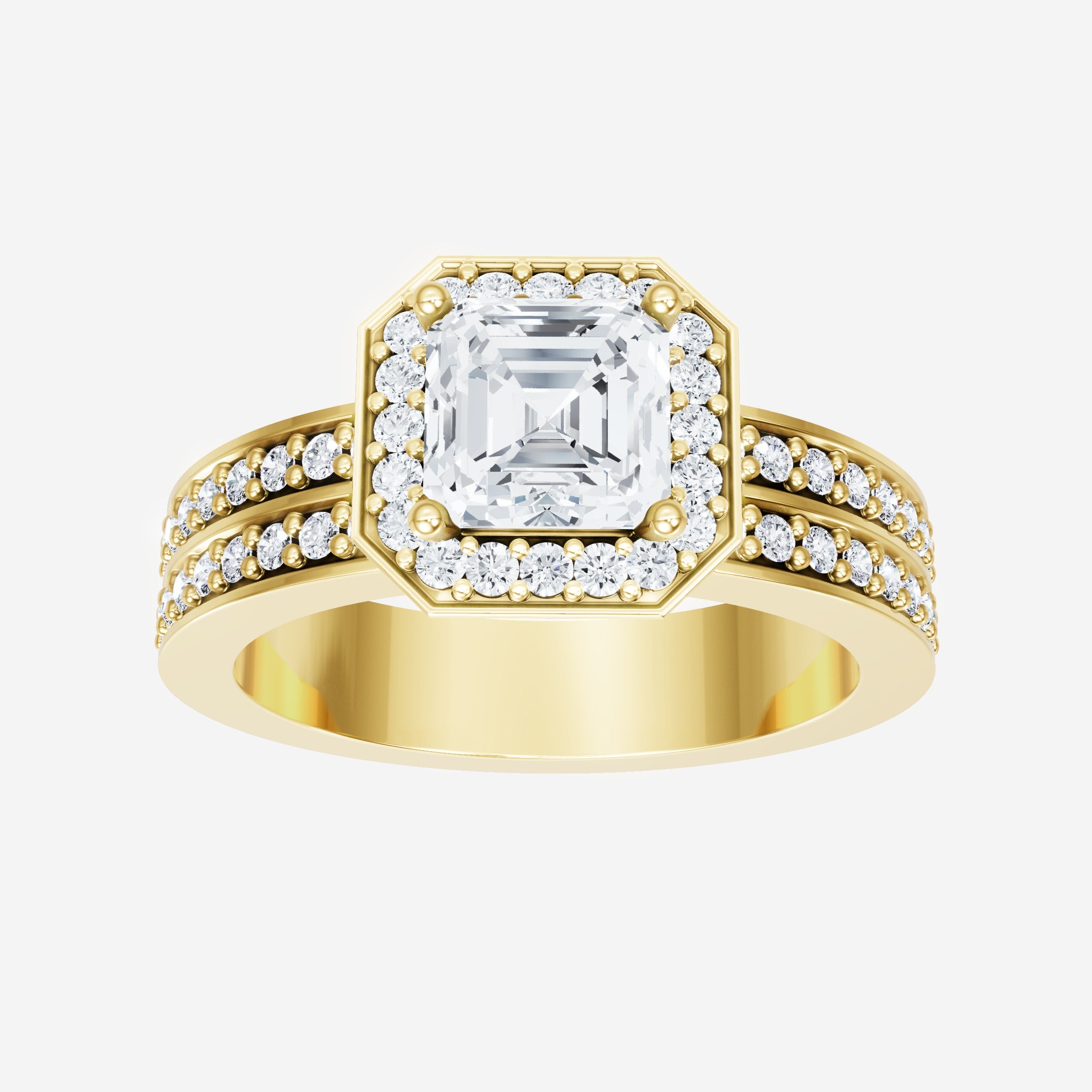 Anillo de halo dividido eterno de Asscher