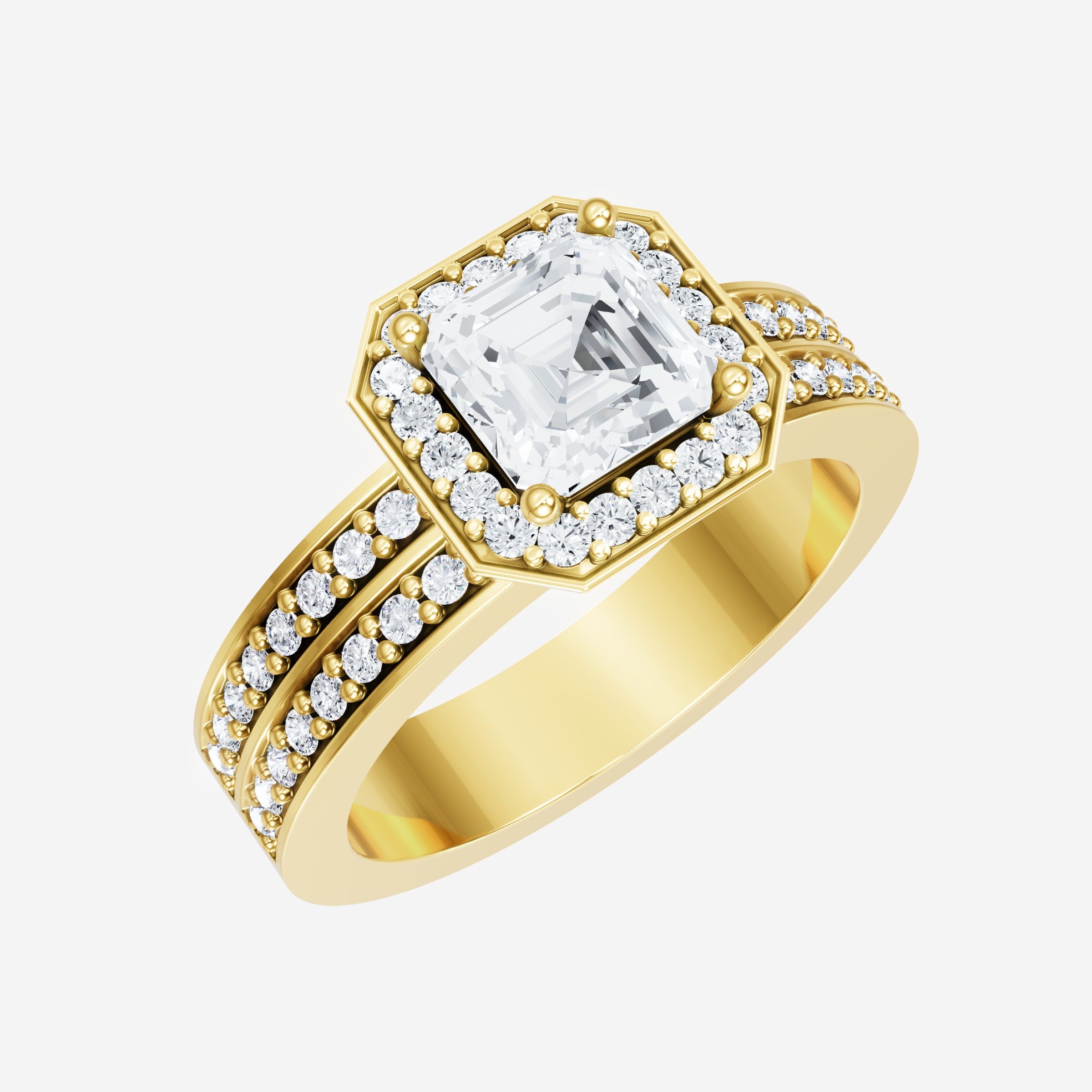 Anillo de halo dividido eterno de Asscher