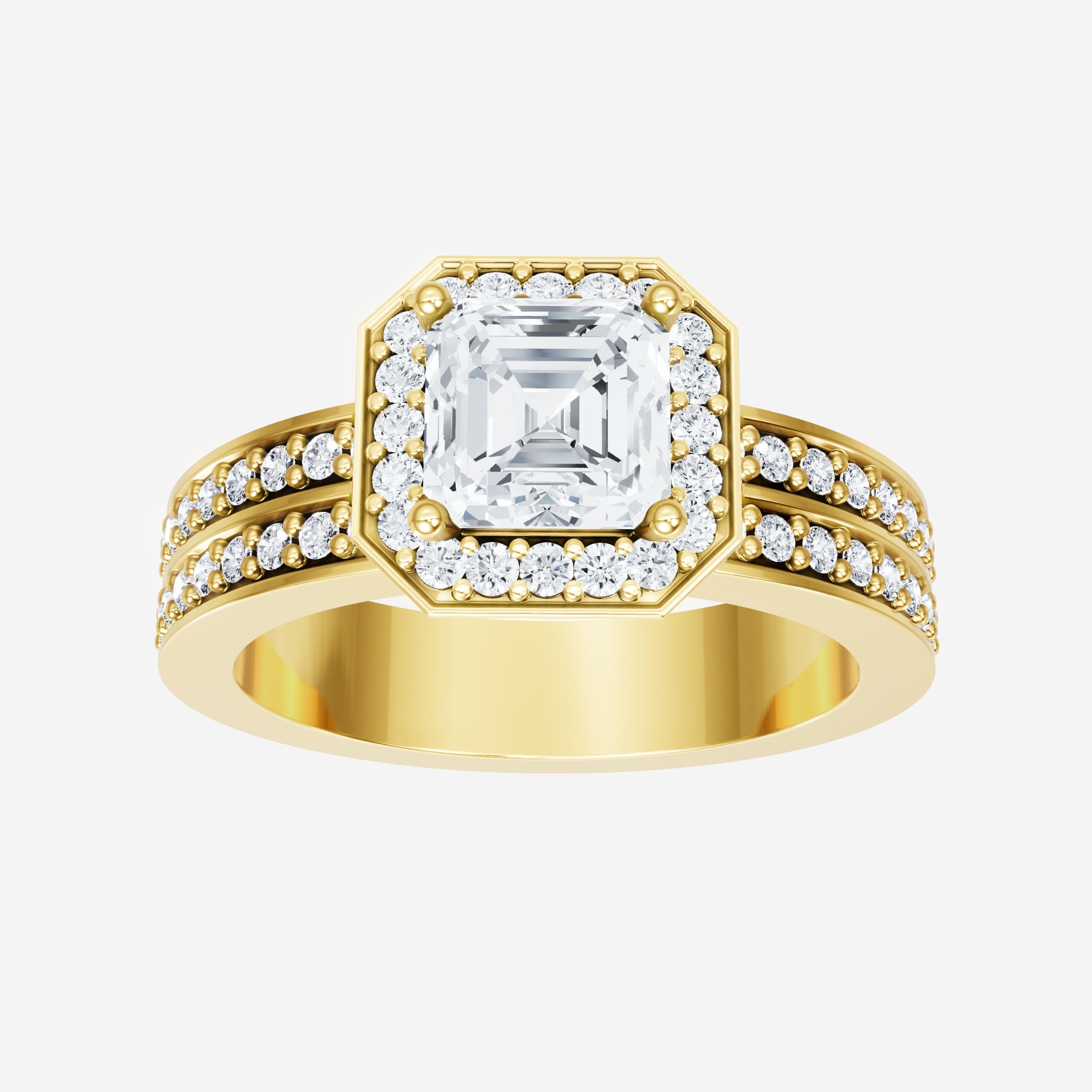 Anillo de halo dividido eterno de Asscher