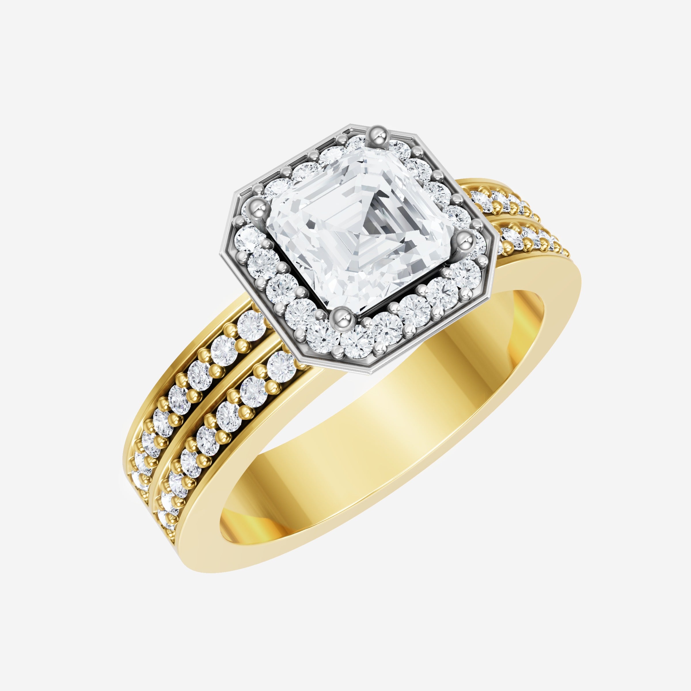 Anillo de halo dividido eterno de Asscher