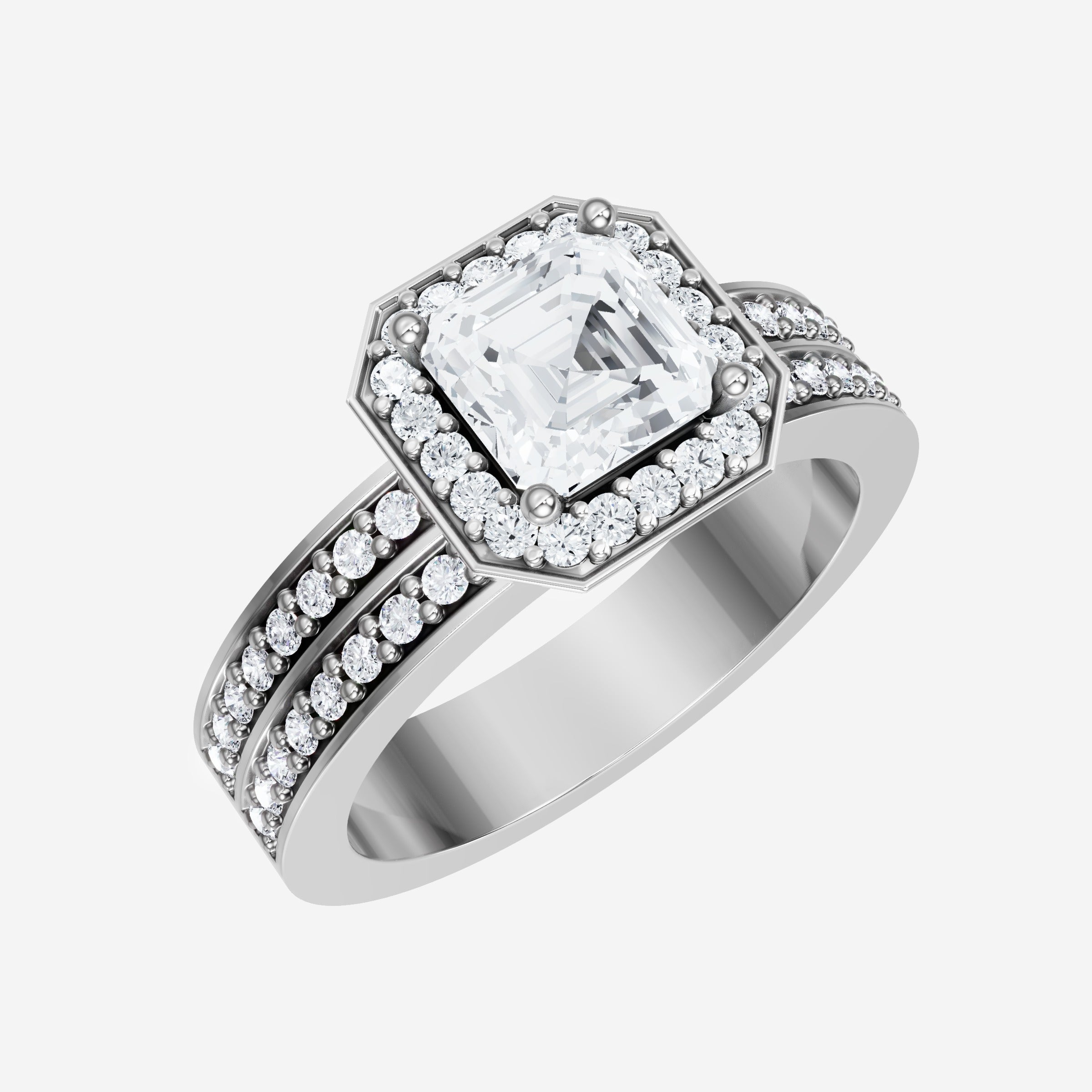 Anillo de halo dividido eterno de Asscher