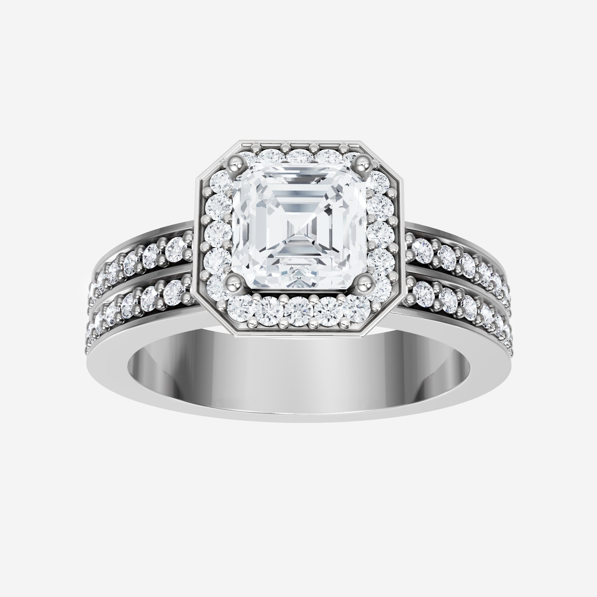 Anillo de halo dividido eterno de Asscher