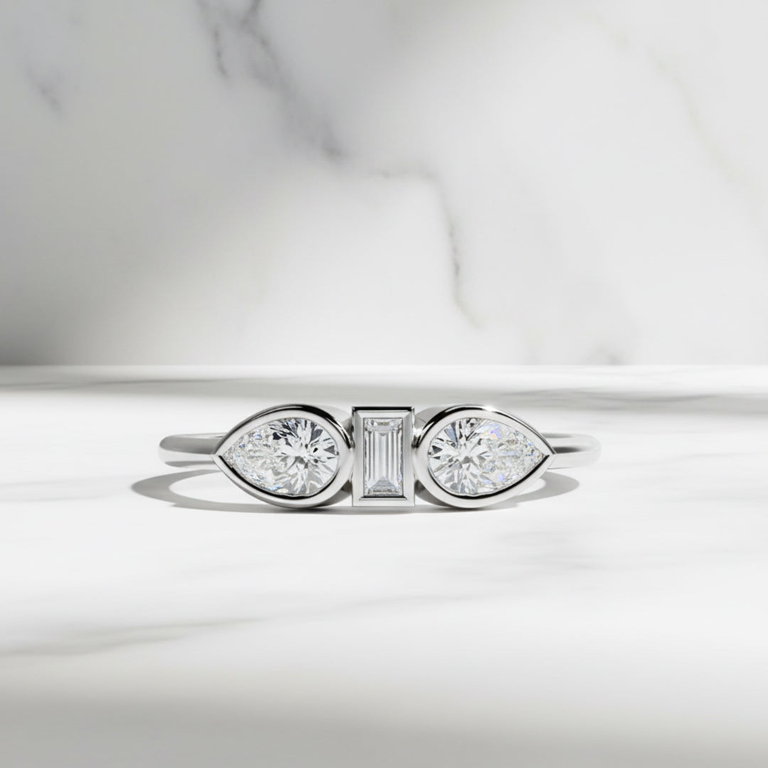 Pear & Baguette Three-Stone Lab Grown Diamond Ring