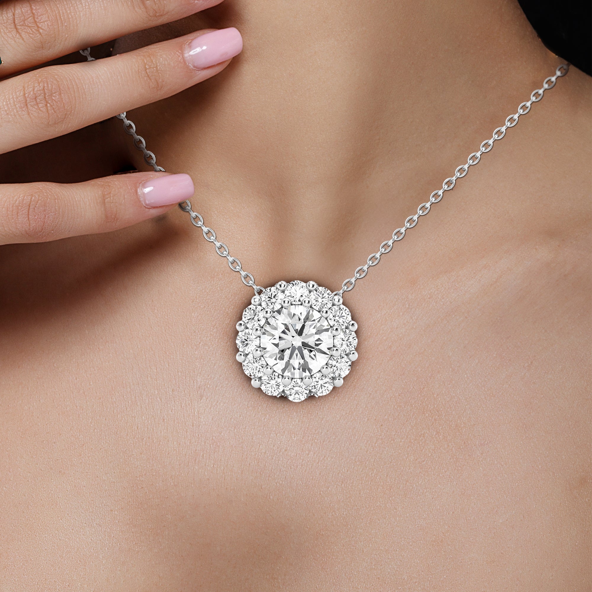 0.75ct Lab Grown Diamond Round Halo Pendant