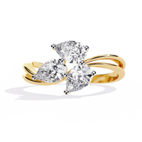 Elegante anillo de diamantes cultivados en laboratorio con forma de pera y tres piedras