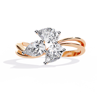 Elegante anillo de diamantes cultivados en laboratorio con forma de pera y tres piedras