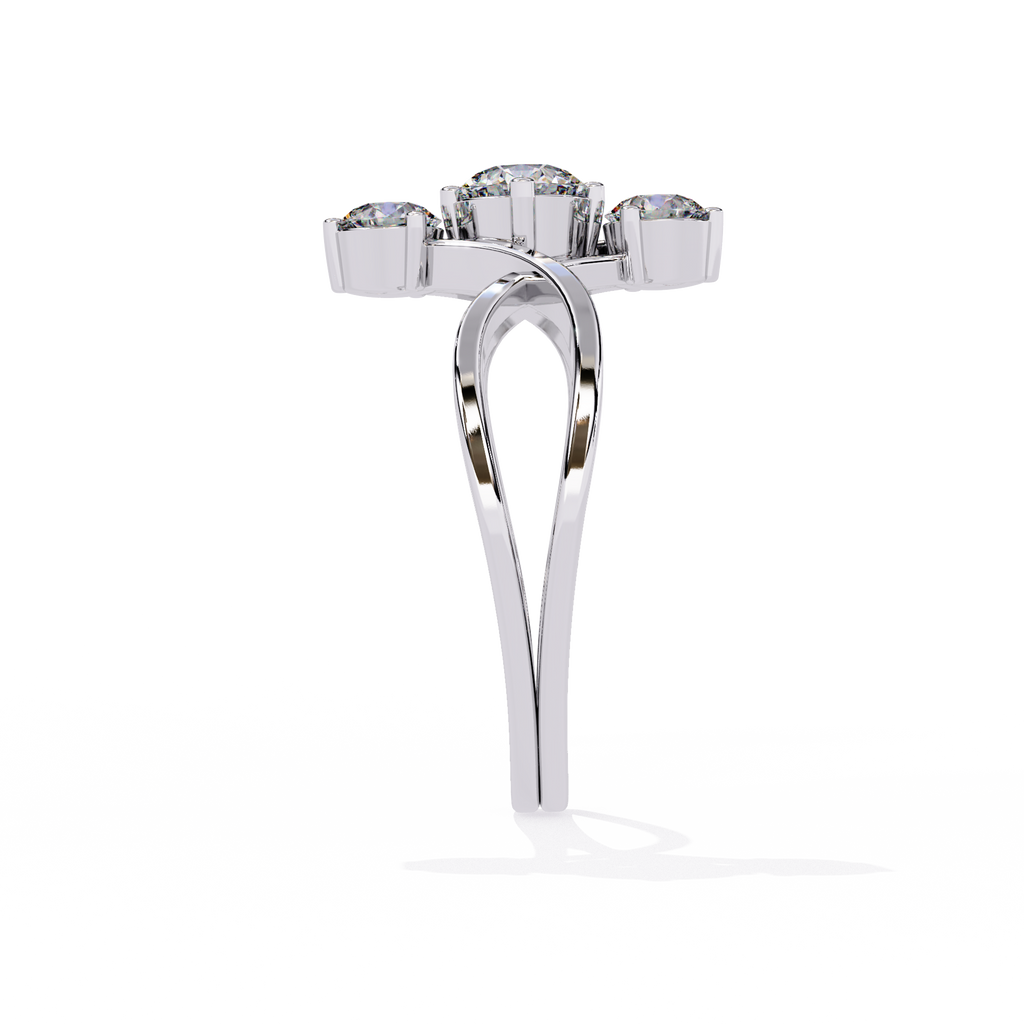 Elegante anillo de diamantes cultivados en laboratorio de tres piedras